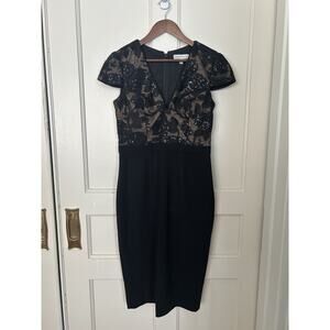 Dress the Population Floral Sequin Sheath Dress Womens Size Large Black Sexy